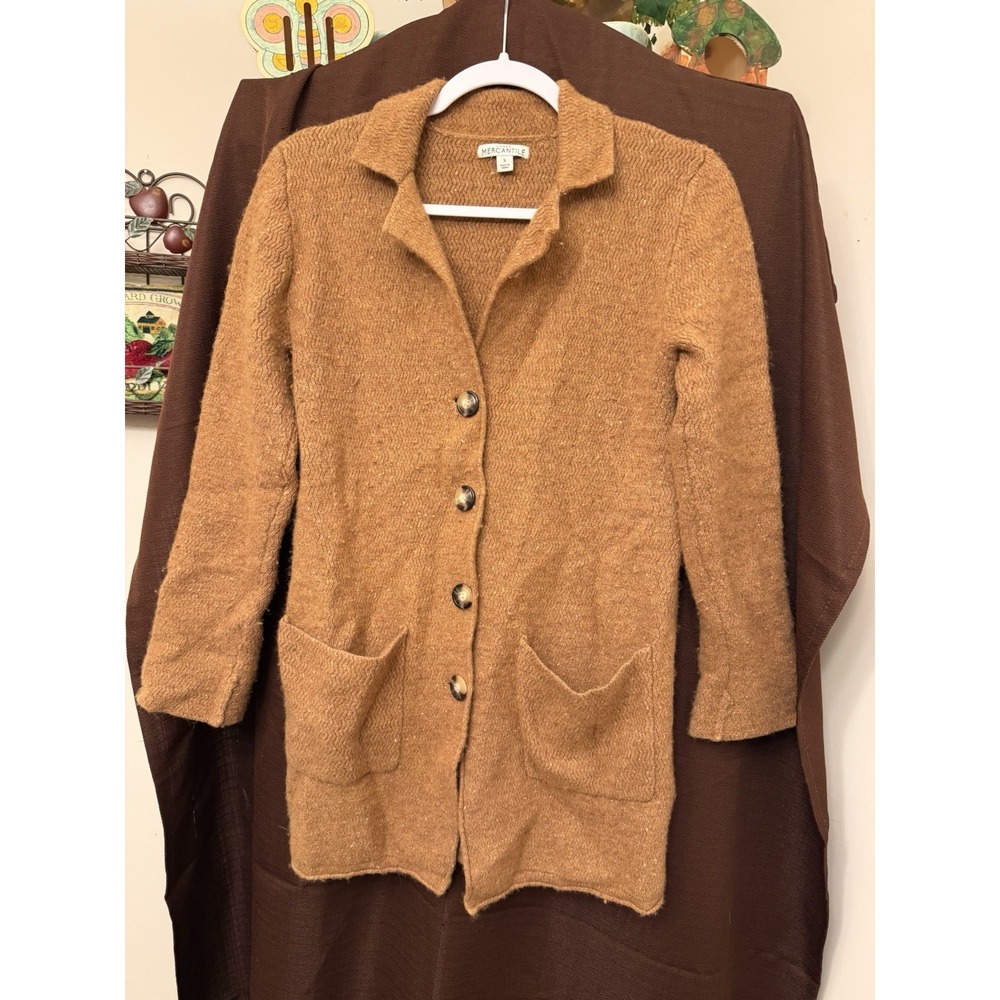 J Crew Mercantile Long Cardigan Women's 70% Lambswool Cottage Brown Size Small